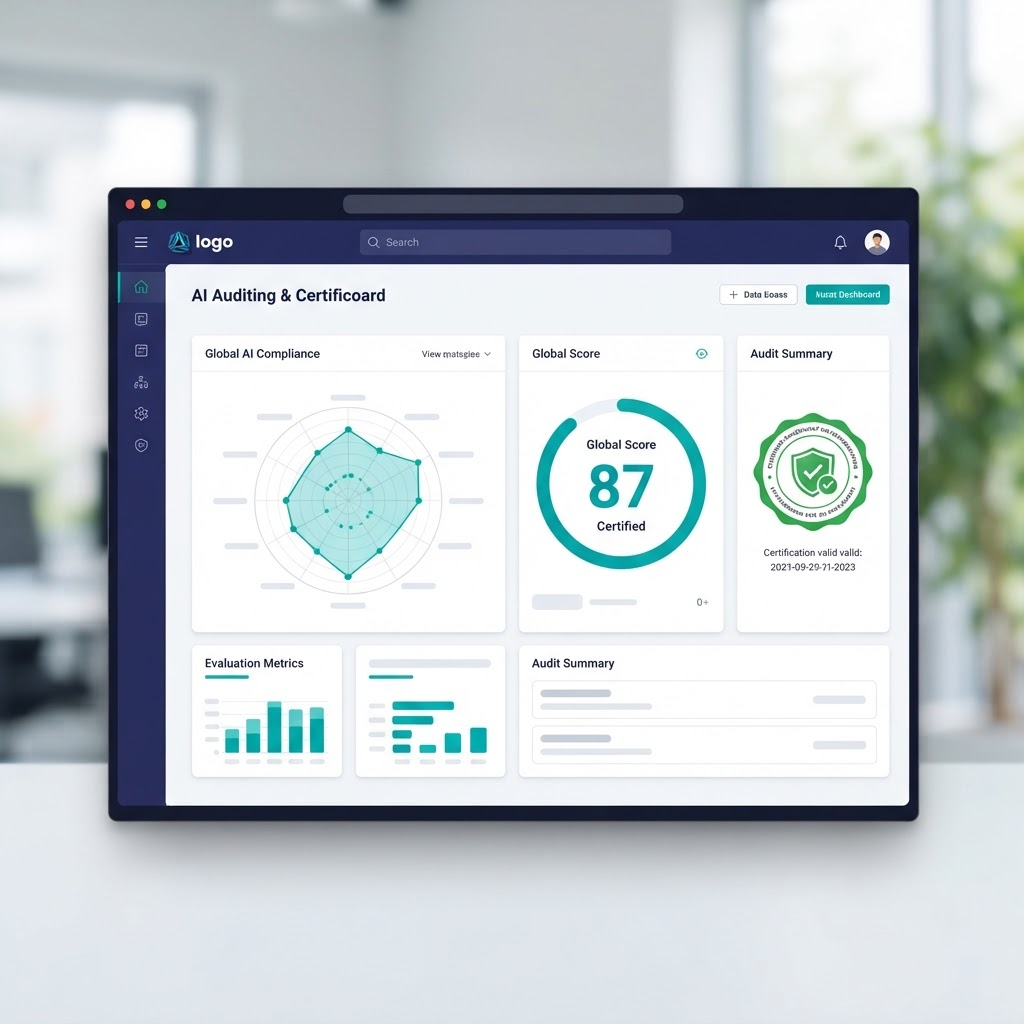 Tableau de bord Audit360 AI présentant les scores d'évaluation d'un système d'IA